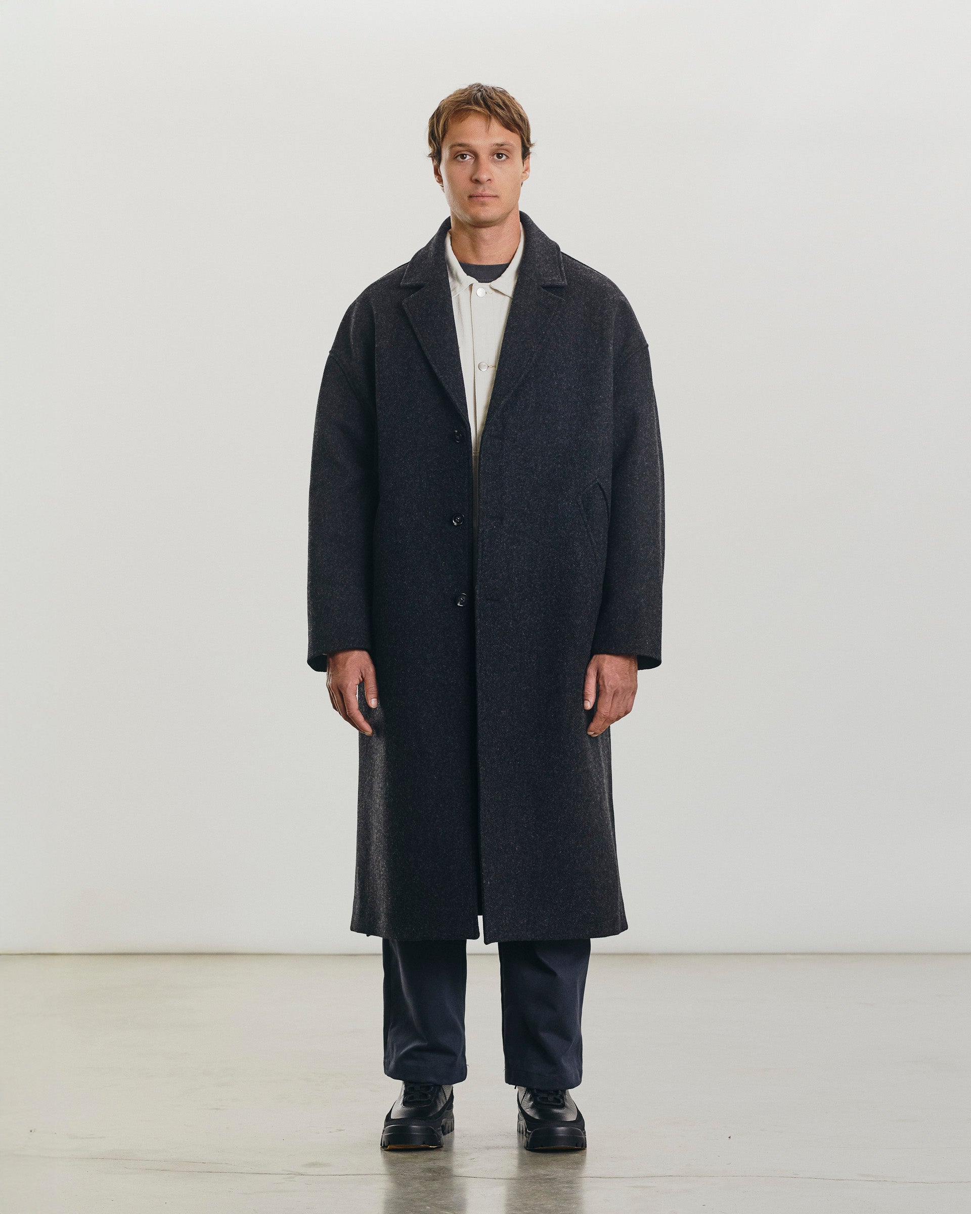 Coltesse / Fenté Coat 125 ウールコート サイドスリット Coat Fenté 125 - Dark Heather Grey - AW25 – COLTESSE